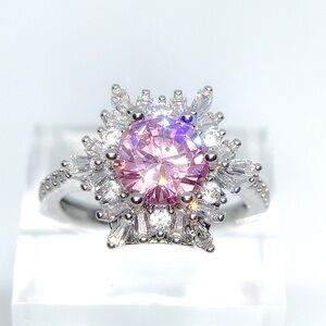 Elegant Silver and Pink Crystal Snowflake  Ring - adjustable ring